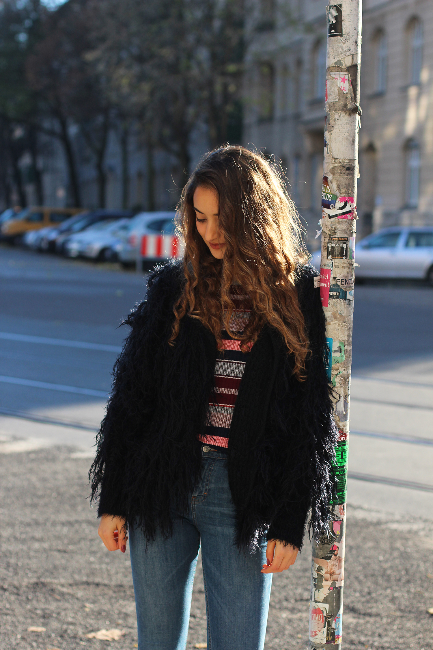 Black shaggy shop fringe jacket