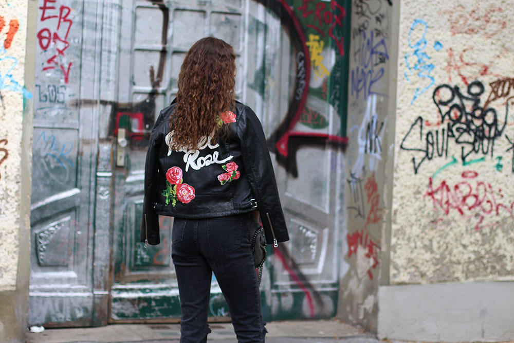 leather jacket roses