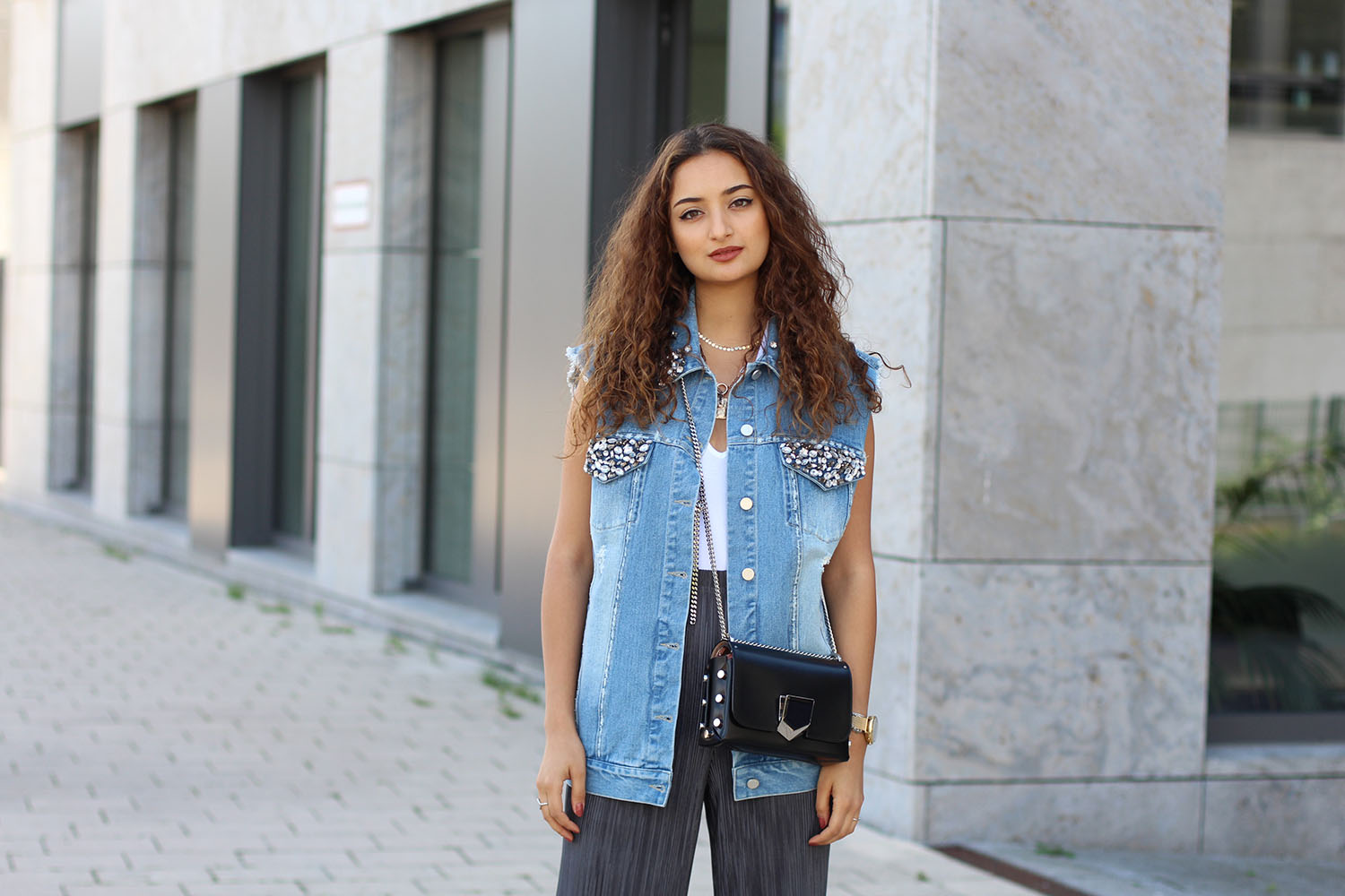 embellished denim vest