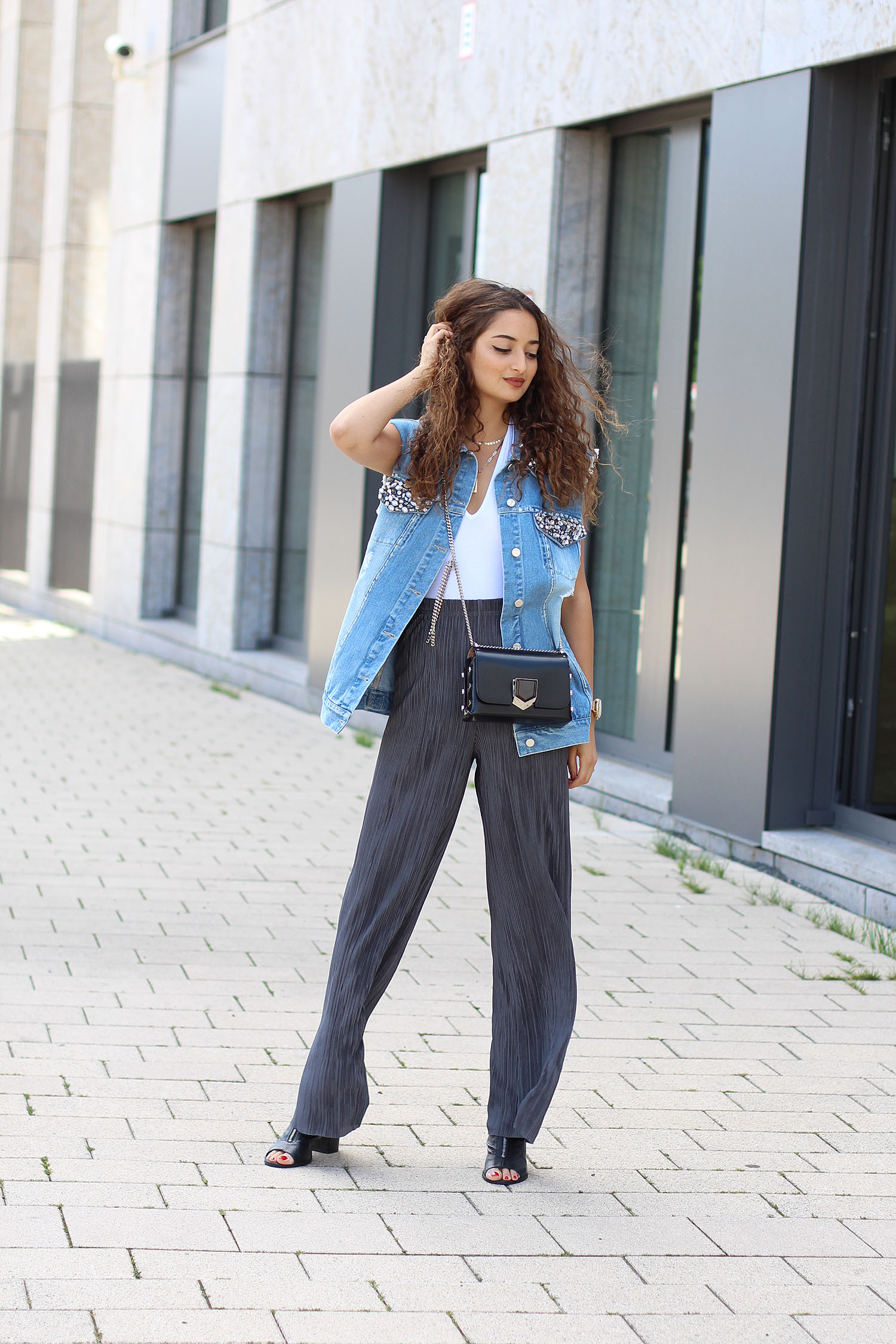 embellished denim vest