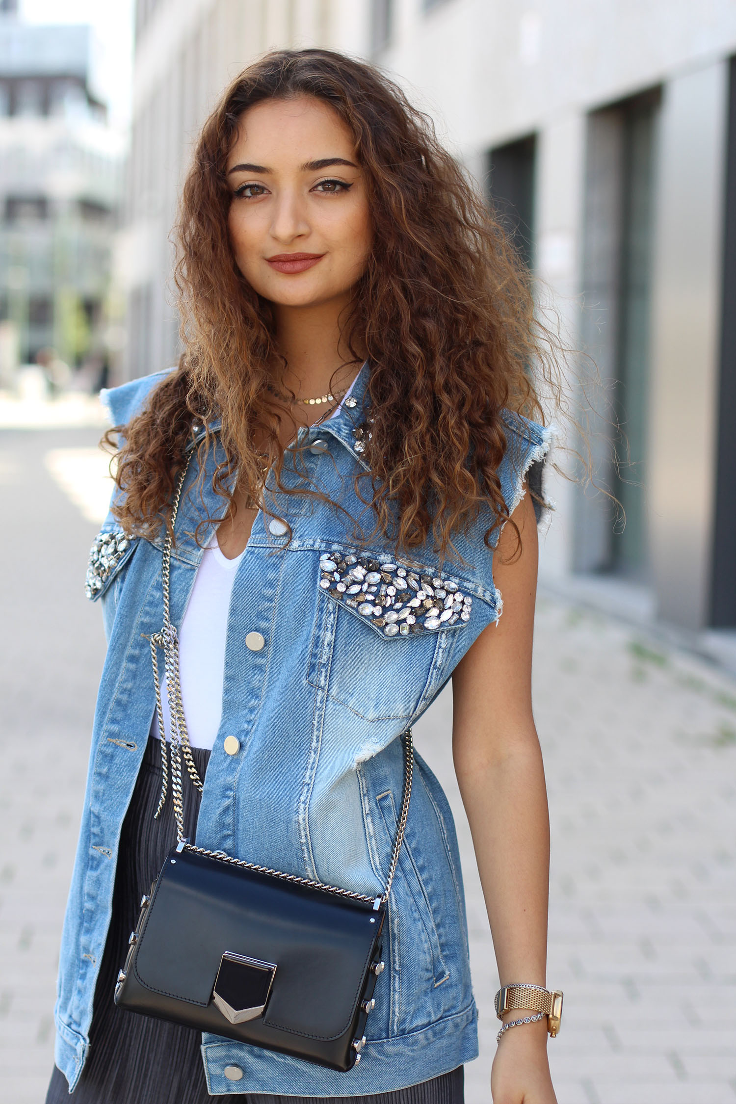 embellished denim vest