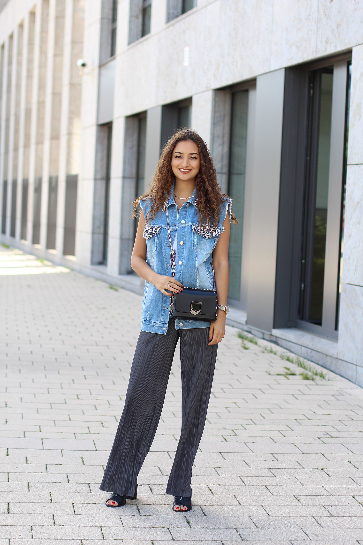 embellished denim vest