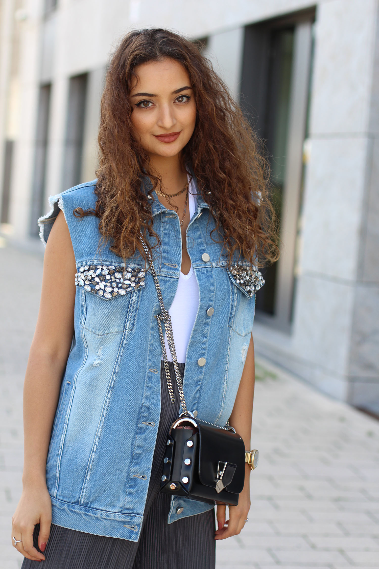 embellished denim vest