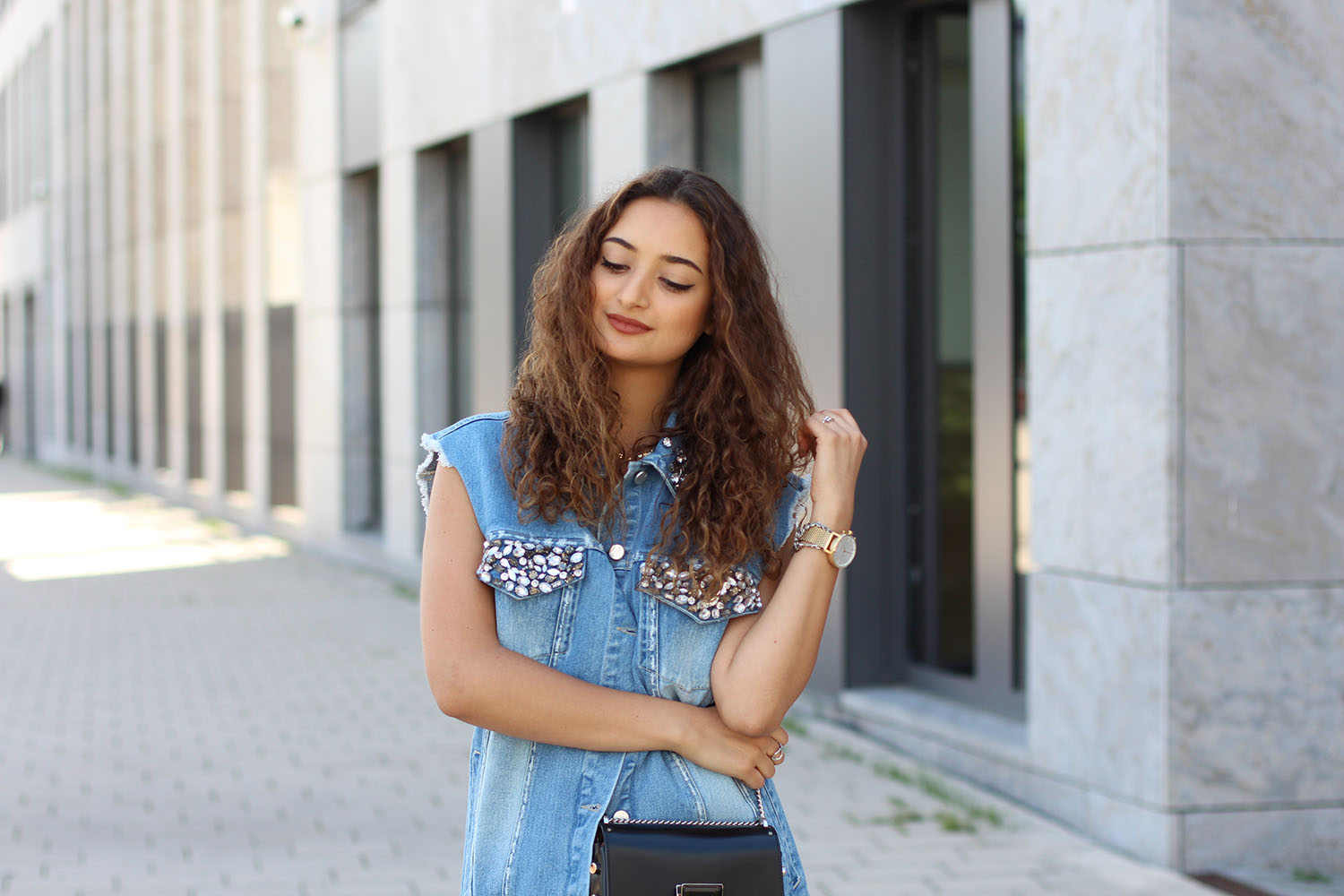 embellished denim vest